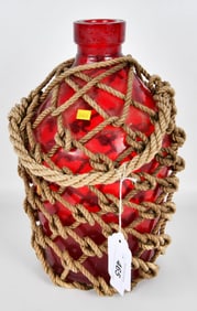 Vintage Nautical Net Wrapped Red Glass Bottle