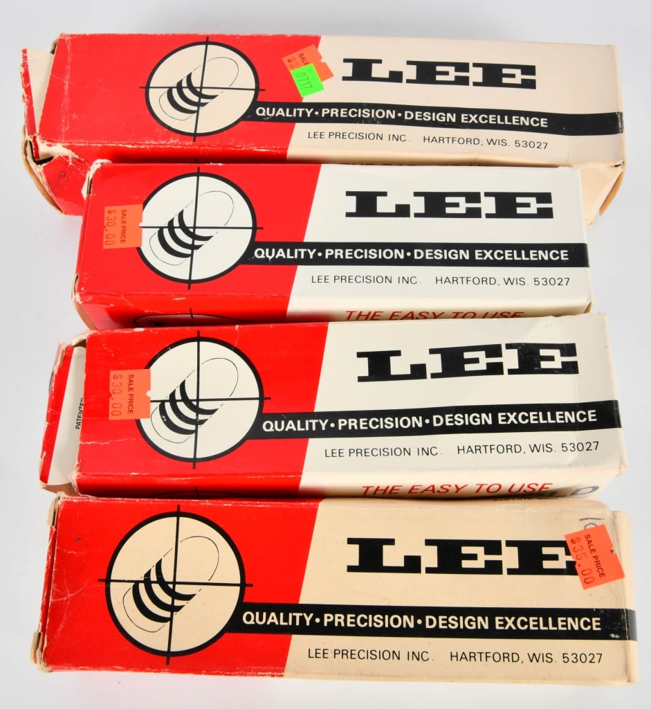 4 Sets Of Lee Bullet Moulds With Handles: For Calibers .45 Cal Single Cavity, 158 105 SWC, & 2 For .457 Caliber All Come In Original Boxes