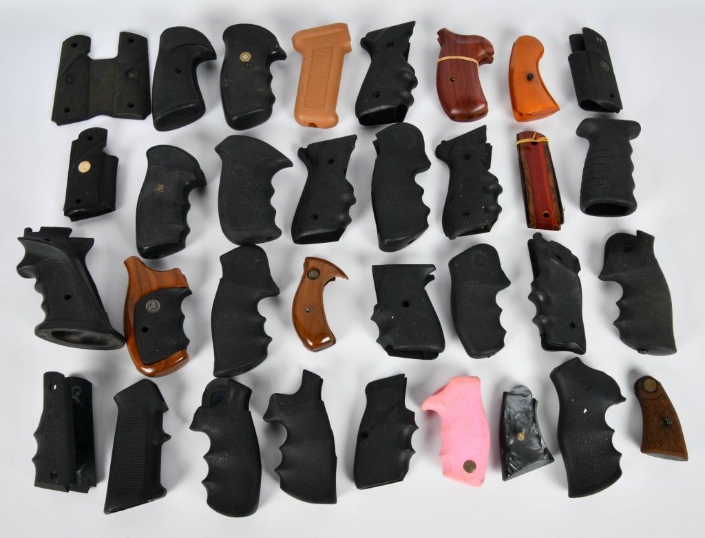 Large Lot of Mixed Replacement Handgrips: Contains Wood Grips, Rubbers Grips & Pink Grips