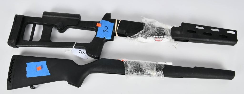 2 Replacement SKS Polymer Stocks: 1 ATI Advanced Technology SKS Stock With Hardware & 1 SKS Black Color Polymer Stock With Shim Kit , Both Stocks Appear In Overall Good Condition
