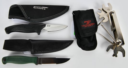 (3) Various Knives and Sheath see listed