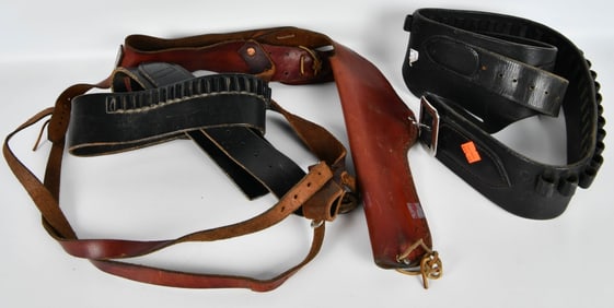 1 Leather Shoulder Sling & 2 Leather Ammo Belts