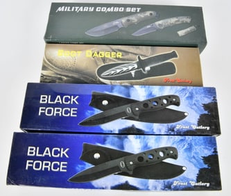 4 New In the Box Fixed Blade Knives W/ Sheaths