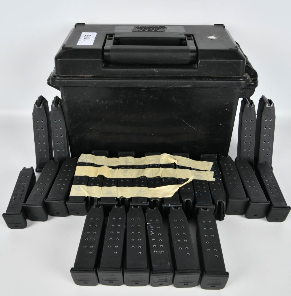 26 Glock .45 ACP 13 Rd Magazines: 13 Round Capacity Black Polymer Magazines All Appears in Excellent Condition & Come With Plastic Ammo Can