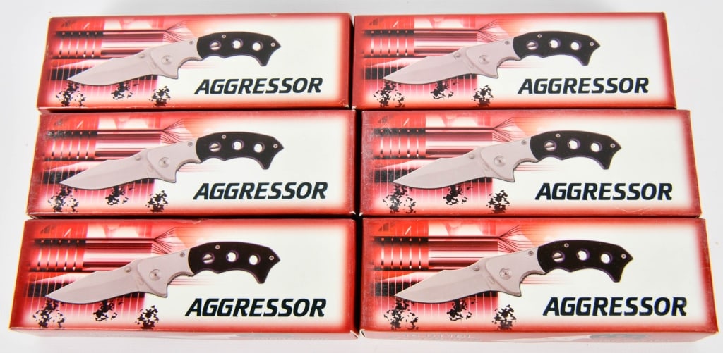 6 New Frost Cutlery Aggressor Pocket Knives: 5" Closed Liner Folder With Pocket/Belt Clips All Come Brand New In The Box