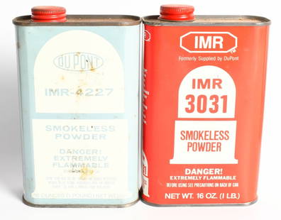 DU-Pont IMR-4227 and IMR 3031 Smokeless powder: lot contains 15oz metal can of IMR-4227 Dupont smokeless Powder and one 1lb metal can of the IMR 3031 Smokeless Powder both comes as pre owned cans