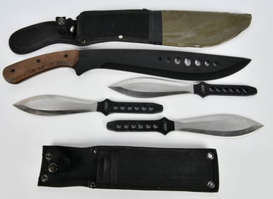 Unmarked Machete W/ Throwing Knife Set