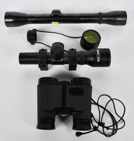 2 Matte Black Riflescopes & Vintage Binoculars