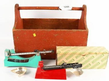 3 Reloading Gun Powder Scales W/ Wood Bin