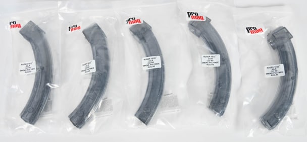 (5) Pro Mag 10/22 .22 LR 32 rd Smoke Polymer Mags