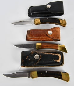 (3)Folding Pocket knives in leather sheath