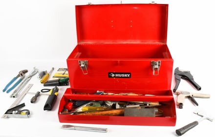 Husky Tool Box loaded with various tools