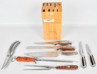 Cabelas Wood Knife Block w/misc knives