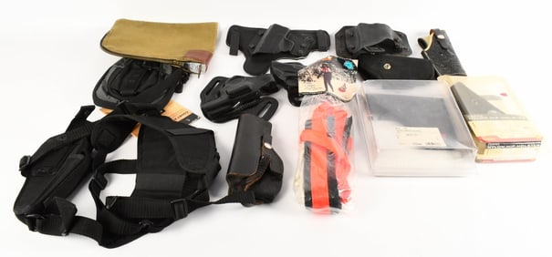Various holsters, leather and nylon & easy pull st