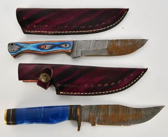 2 Custom Handmade Damascus Fixed Blade Knives