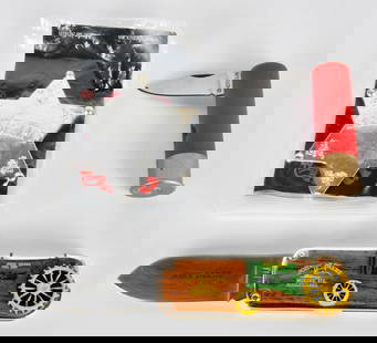2 Decorative Pocket Knives W/ Badge: 1 John Deere 1934 Model A Pocket Knife, 1 Shotgun Shell Knife, & 1 Fake Sheriffs Badge