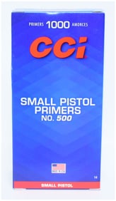 CCI Small Pistol Primers No. 500, 1000 Count