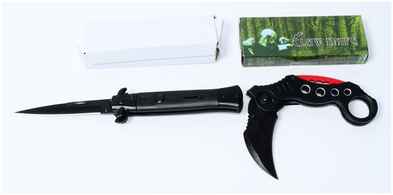 A Pair of Tactical Folding Knives: A Stiletto-Style Spring Assisted Knife and a CLAW DESIGN Tactical