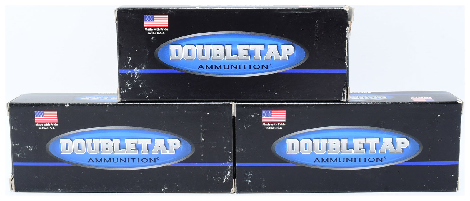 Doubletap Ammunition .454 Casull 400GR Hardcast Solid Ammunition, 60 Rounds: Three boxes of Doubletap Ammunition .454 Casull 400GR Hardcast Solid ammunition. Each box contains 20 rounds, totaling 60 rounds as provided. The black cardboard packaging features prominent "DOUBLETA