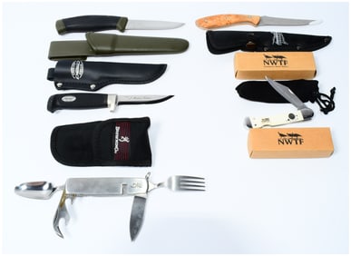 A Collection of Six Contemporary Hunting and Outdoor Tools, including Moraknil, J. Marttiini, NWTF,