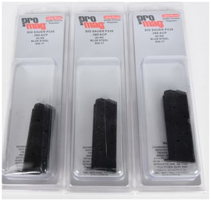 Three ProMag SIG SAUER P238 .380 ACP 6-Round Blue Steel Magazines