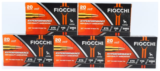 Fiocchi Hyperformance .270 Winchester 150 Grain SST Polymer Tip Boat Tail Ammunition, 100 Rounds