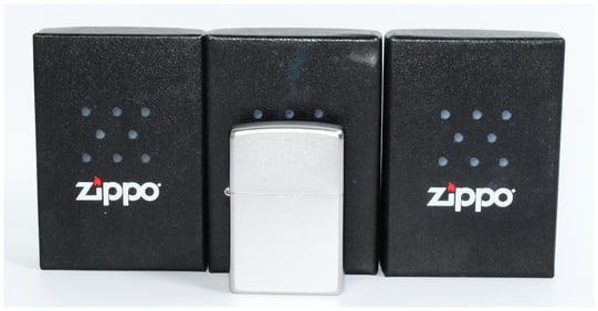 Three Zippo 205 Regular Satin Chrome Lighters
