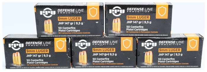 Prvi PPU 9mm Luger Ammunition Defense PPD92 147 Grain Jacketed Hollow Point, 250 Rounds