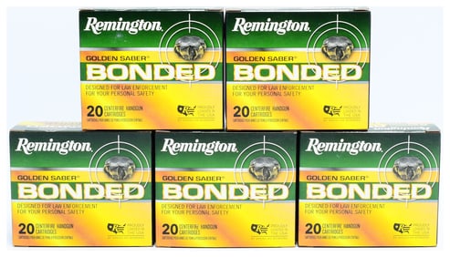Remington Golden Saber Bonded 9mm Luger +P Ammunition 124 Grain Brass Jacketed Hollow Point, 100