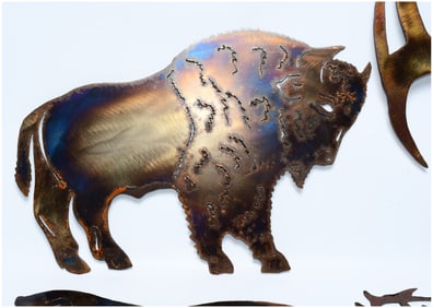 A Set of Four Contemporary Heat-Treated Metal North American Wildlife Wall Art Plaques