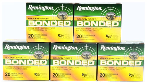 100 Rounds of Remington Golden Saber BONDED 9mm LUGER+P 124 GR. BJHP Handgun Cartridges
