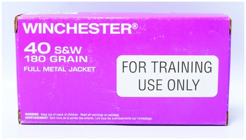 50 Rounds Winchester .40 S&W 180 Grain Full Metal Jacket LE Training Ammunition