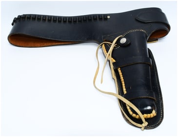 RENZ Western-Style Black Leather Pistol Holster and Cartridge Belt, West Germany
