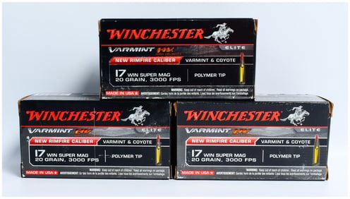 Winchester Varmint HV 17 Win Super Mag 20 Grain Polymer Tip Rimfire Ammunition, 150 Rounds