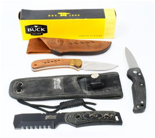 Three Modern Knives: A Buck "303 USA" Fixed Blade, MTech USA Xtreme, and a Folding Utility Knife