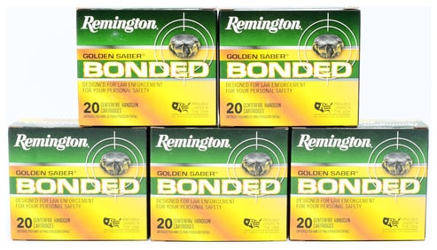 Remington Golden Saber Bonded 9mm LUGER+P 124 Grain BJHP Centerfire Handgun Cartridges, 100 Rounds