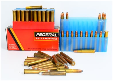 Federal .30-30 Win Rifle Cartridges and Empty Brass Casings, 50 Rounds & 20 Empty Brass Casings