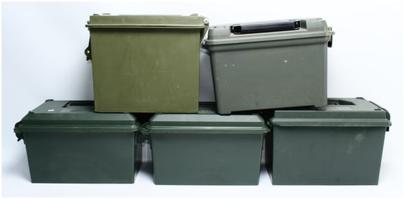 A Group of Five Plastic Ammo Cans