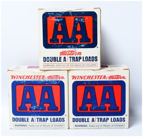 Three Vintage Winchester Western AA Double A Trap Loads 12 Gauge Shotgun Shell Boxes, 75 Rounds