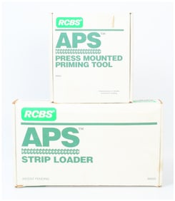 A Collection of RCBS APS Press Mounted Priming Tool, Strip Loader, and Large Rifle Primer Strips