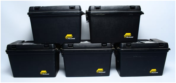 A Set of Five Plano Black Plastic Field Ammo Boxes