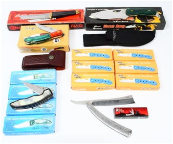 A Collection of 15 Frost Cutlery, Apache Cutlery, and Steel Warrior Knives with Sheath