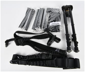 A Collection of Tactical Firearm Accessories, including an Adjustable Bipod, CAA Sling, and AR-15