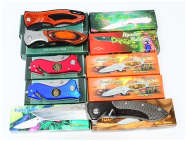 Ten Contemporary Folding Knives by Various Makers, New in Original Retail Packaging