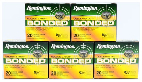 A Lot of 100 Rounds Remington Golden Saber Bonded 9mm Luger +P 124 Grain BJHP Ammunition