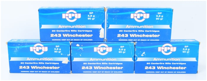 PPU (Prvi Partizan) .243 Winchester 90gr SP Ammunition, 100 Rounds