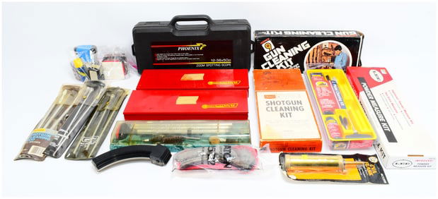A Collection of Firearm Maintenance, Cleaning, Reloading, and Optical Accessories by Phoenix,