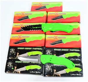 A Group of 10 Frost Cutlery Tanto Hunter and Green Beret Tactical Folding Knives