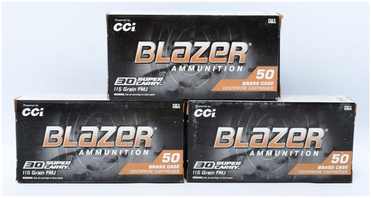 Three Boxes of CCI Blazer Ammunition, .30 Super Carry, 115 Grain FMJ, 150 Rounds Total