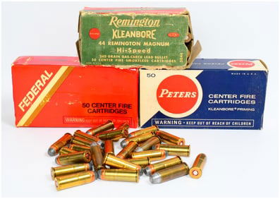 176 Mixed Rounds of Remington, Federal, and Peters Center Fire Cartridges, including .44 Remington
